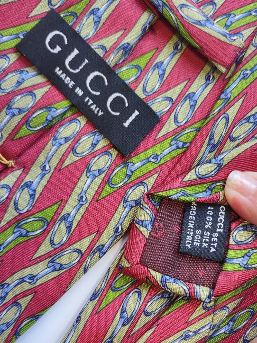 Vintage Gucci 100% Silk Tie Classic Equestrian Pattern Italy Luxury Designer